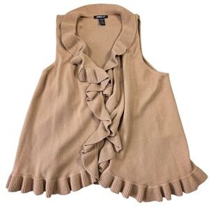 Gramercy 22 Womens 1X Tan Ruffle Trim Open Front Sleeveless Cardigan Vest Boho